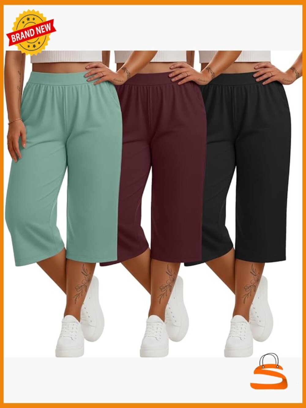 3 Pack Plus Size Capri Sweatpants Loose Fit Wide Leg Yoga Pants with Pockets